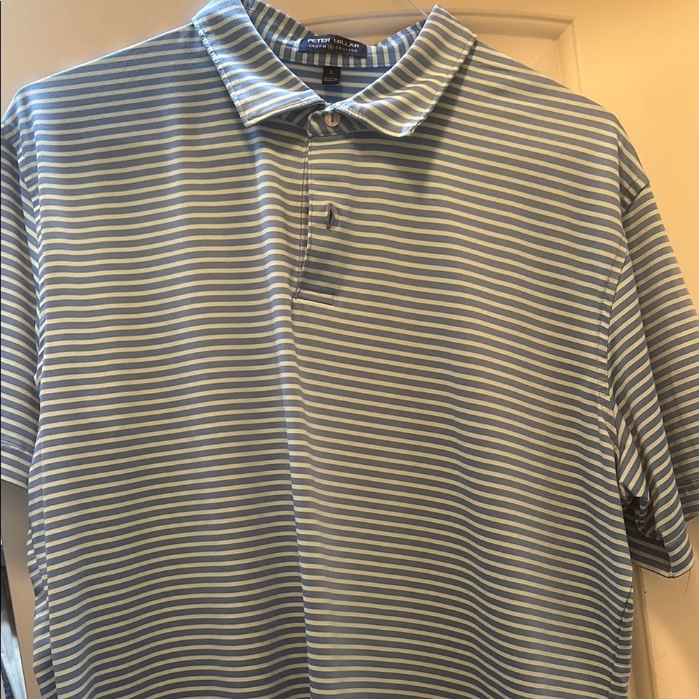 Peter Millar Blue and White Striped Polo Shirt